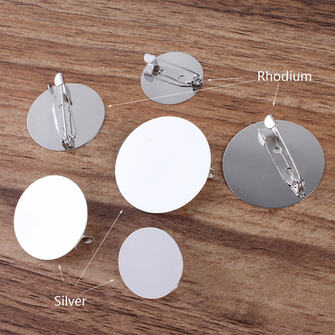 Broche plate couleur argent, broche plate, plateau rond vierge, accessoires pour la fabrication de bijoux, bricolage, vente en gros, 10 pièces, 20 25 30mm ► Photo 1/6