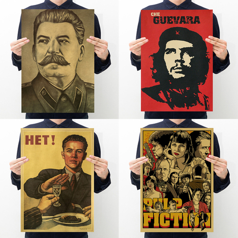 Pâte fiction,refus de boire, célébrité Che Guevara, portrait de staline rétro kraft affiche bar café maison restaurant décoration ► Photo 1/6