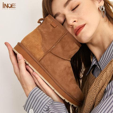 INOE – bottines classiques en daim, cuir et laine de mouton pour femme, chaussures de neige, simples, plates, noires, hiver ► Photo 1/6