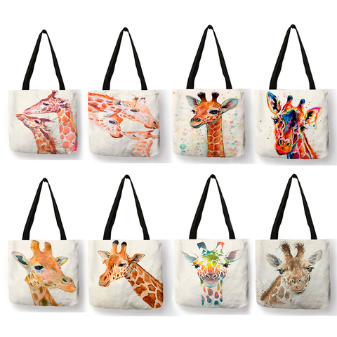 Aquarelle girafe cerf impression fourre-tout sacs pour femmes sacs à main décontractés sac à provisions grande capacité livraison directe en gros SY0060 ► Photo 1/6