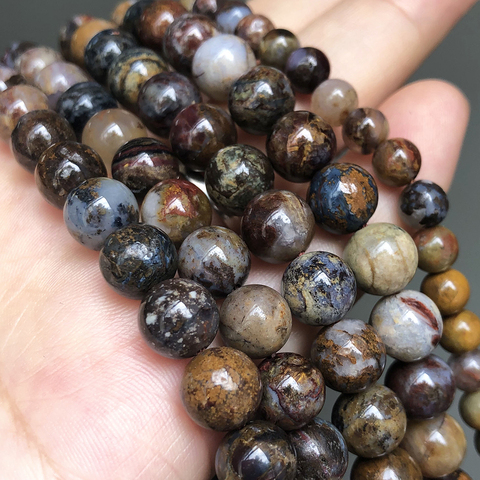 Pierre naturelle marron Pietersite jaspe, perles d'espacement amples pour la fabrication de bijoux, Bracelets Diy, 7.5 pouces 6 8 10 12mm ► Photo 1/5