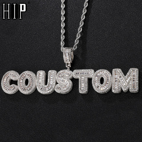 Hip Hop glacé nom personnalisé Baguette lettres cubique Zircon CZ AAA + pendentifs et colliers pour hommes bijoux personnalisés ► Photo 1/6
