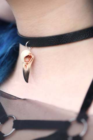 Naturel avec bec noir corbeau crâne collier ras du cou avec chaînes ou sans, gothique corbeau corbeau Goth bijoux occultes ► Photo 1/2