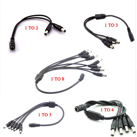 Connecteurs d'alimentation cc 12V 1 femelle à 2 3 4 5 6 8 mâle, adaptateur de câble de séparation pour caméra de vidéosurveillance, bande lumineuse led H10 ► Photo 1/6