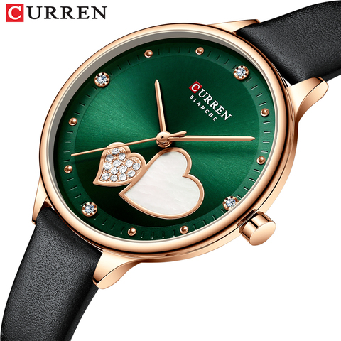 CURREN femmes montres haut de gamme montre-bracelet en cuir à Quartz de luxe avec strass élégant mince horloge pour femme ► Photo 1/6