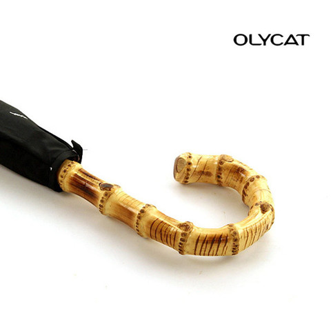 OLYCAT bambou canne longue manche en bois plié coupe-vent et résistant aux Uv grands parapluies ensoleillés et pluvieux pour les hommes d'affaires parapluie ► Photo 1/6