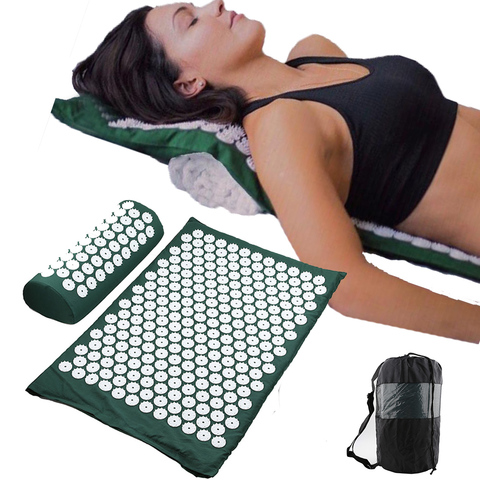 Tapis d'acupression de Yoga et ensemble de Massage d'oreiller pour le soulagement de la douleur de cou de dos et la Relaxation musculaire ► Photo 1/5