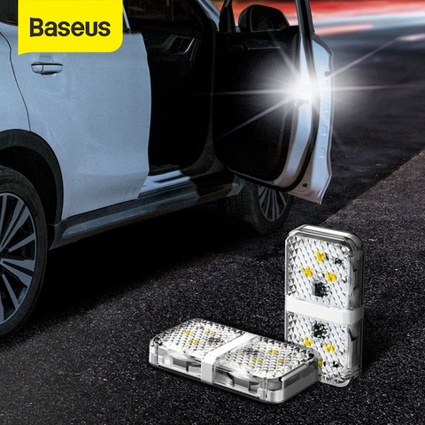 Baseus 2 Pièces 6 Led Voiture Ouverture Porte Voyant De Sécurité Anti-collision Flash Lumières Sans Fil Magnétique Lampe de Signalisation ► Photo 1/6