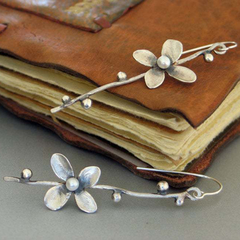 Boucles d'oreilles Vintage, pétales de plantes, fleurs, perles, ethnique Boho, couleur or argent, Branches d'arbre en métal, vignes ► Photo 1/6