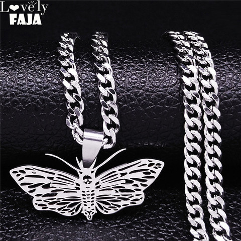 2022 Punk Sull papillon en acier inoxydable pendentif collier femmes/hommes couleur argent chaîne collier bijoux collares de mujer N4401S03 ► Photo 1/6