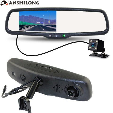 ANSHILONG-moniteur spécial de rétroviseur de voiture, écran DVR HD 4.3 P, 1080 pouces avec support + caméra de sauvegarde pour double objectif ► Photo 1/6
