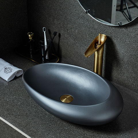 Art céramique trompette au-dessus du comptoir bassin rétro lavabo maison simple bassin salle de bain Style américain salle de bain évier ► Photo 1/1