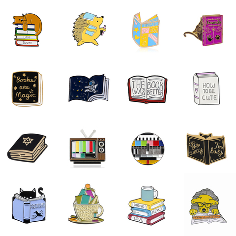 Broche pour livre d'apprentissage et de lecture, Animal de dessin animé, chat, chien, coupe d'astronaute, livre magique, Badge pour vêtements, sac, bijoux, cadeau pour enfant ► Photo 1/6