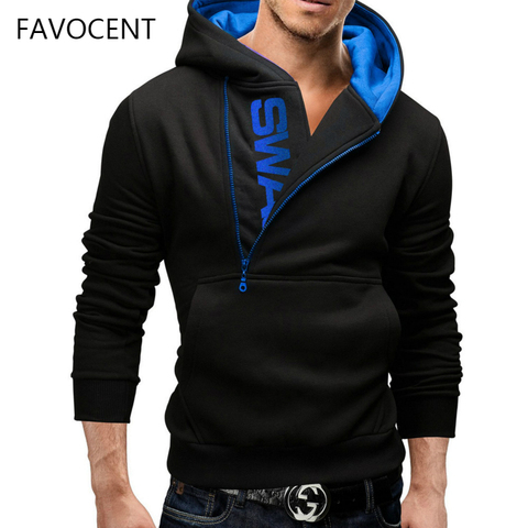 FAVOCENT-sweat à capuche pour hommes, couleur unie, fermeture Oblique, avec lettres, tendance, Tour sweat à capuche pour homme ► Photo 1/6