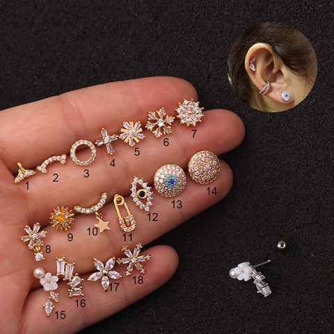 Acier inoxydable petit cerceau mince créatif Zircon Cartilage boucle d'oreille minuscule Tragus Helix Rook oreille Piercing bijoux ► Photo 1/5