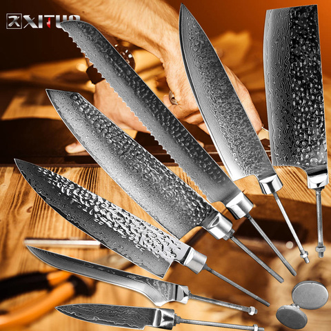 XITUO – couteau de Chef japonais damas en acier à haute teneur en carbone, lame vierge de bricolage sans manche, couteau à trancher le pain dentelé, outil Gyuto ► Photo 1/6