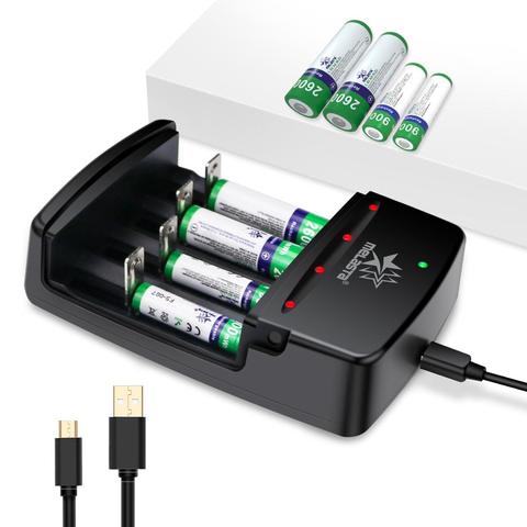 NiZn – 8 Batteries rechargeables avec chargeur USB, 2600mWh, 1.6V, AA, AAA, 4 points, pour appareils à forte consommation ► Photo 1/6