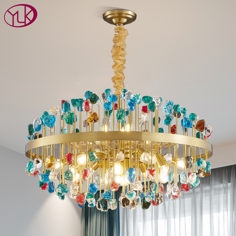 Lustre en cristal moderne de luxe pour salon or décoration de la maison lampe en cristal coloré salle à manger chaîne d'éclairage ► Photo 1/6