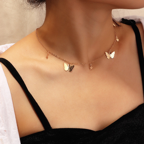 Papillon Multi couche colliers pendentifs femme Chokers collier strass chaîne personnalité pierre naturelle perles pendentif collier ► Photo 1/6