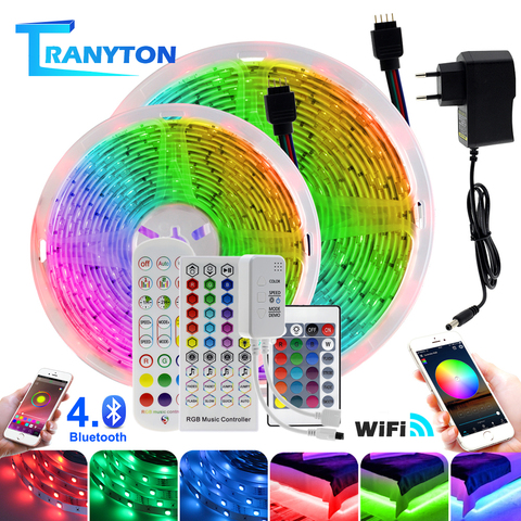 Bande de Wifi LED 5050 RGB 5M/10M/15M/20M/30M DC12V néon bande lampe + IR/Bluetooth/ Wifi à distance + adaptateur secteur pour la décoration de la maison ► Photo 1/6