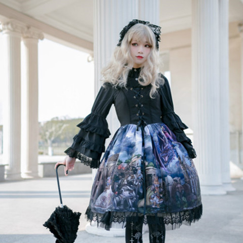 Robe mignonne vintage gothique lolita en dentelle, robe princesse victorienne, imprimée avec nœud papillon, lolita jsk loli cos ► Photo 1/5