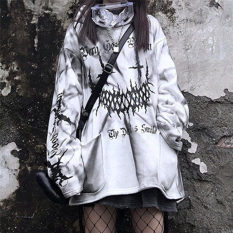 Streetwear Harajuku drôle imprimé hauts automne filles blanc mode japon Kpop femmes décontracté haute rue spécial printemps sweats ► Photo 1/6