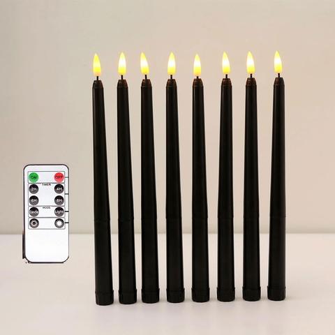 6 pièces corps noir à distance sans flamme chandeliers, minuterie LED à piles bougies coniques pour Halloween, décoration de mariage ► Photo 1/6