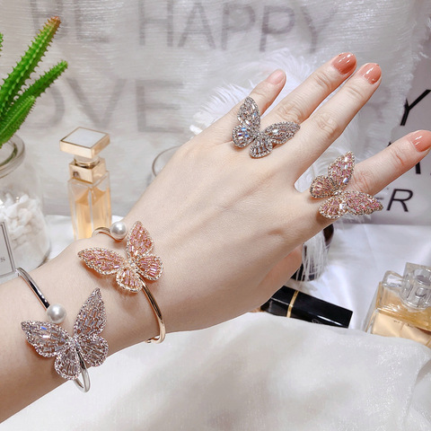 Bijoux à la mode japonaise et coréenne, bracelet élégant en cristal avec papillon réglable pour femmes, Bracelet en perle de zircone ► Photo 1/6