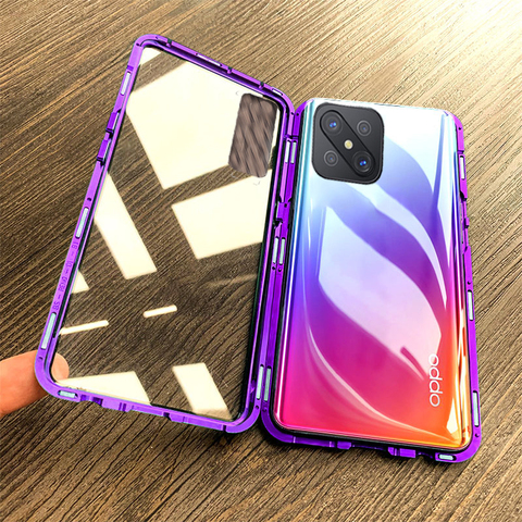 Coque de téléphone OPPO A93 Reno 4 SE F17 Pro, étui de protection magnétique en métal Double face 360 pour OPPO Realme 7 Pro, verre trempé transparent ► Photo 1/6