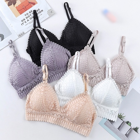 Femme sans fil Push Up soutiens-gorge beauté dos mince sous-vêtements doux sans couture profond V dentelle soutiens-gorge pour les femmes Sexy Lingeries haut femmes ► Photo 1/6