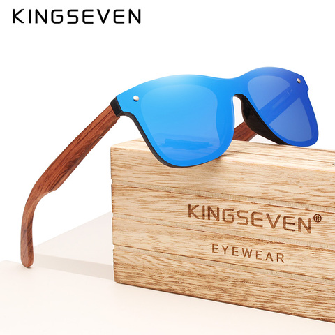 KINGSEVEN marque en bois Vintage lunettes de soleil hommes polarisés UV400 lentille plate sans monture cadre carré femmes lunettes de soleil Oculos Gafas ► Photo 1/5