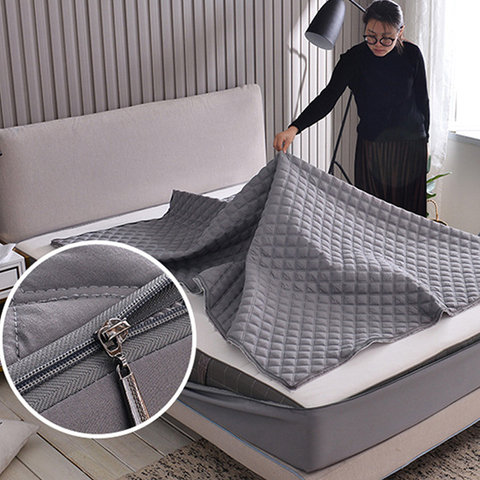 Housse de matelas matelassée en Jacquard, anti-insectes de couleur unie, couvre-matelas entièrement fermé, pour toutes les tailles ► Photo 1/6