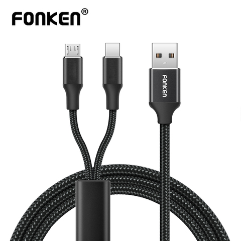 FONKEN 2 en 1 câble USB Micro USB Type C câble de Charge pour téléphone 1.2m Android Mobile chargeur rapide cordon Charge rapide type-c fil ► Photo 1/6