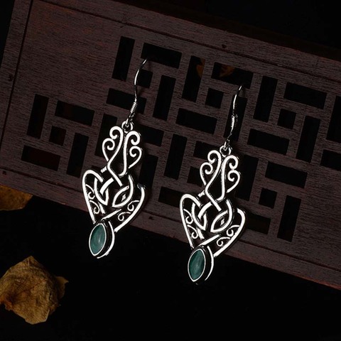 Boho-boucles d'oreilles en forme de pierre verte pour femmes, boucles d'oreilles creuses, goutte d'argent, Vintage, bijoux indiens ethniques, crochets, DBE043 ► Photo 1/6