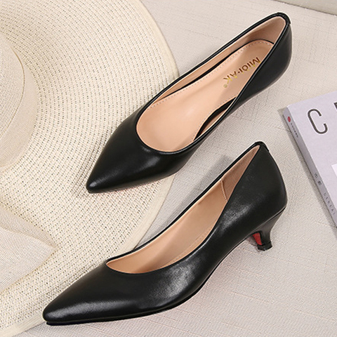 OL Style cuir pompes femmes chaussures solides bas talons minces chaussures simples 3.5cm talons hauts dames bureau travail robe compensées pompes ► Photo 1/6