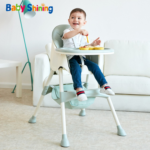 Chaise haute pour enfants, chaise haute brillante à manger, Double Tables Macaron multifonction réglable en hauteur, Portable avec sac de rangement ► Photo 1/6