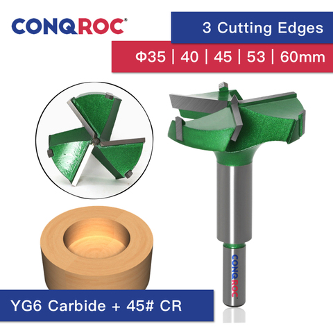 Foret Forstner en acier au carbure YG6 35 ~ 60mm, foret pour trous de scie, charnière, tige droite ouverte à 3 bords de coupe, foret Forstner ► Photo 1/1