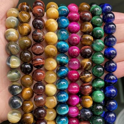 Perles en pierre d'oeil de tigre multicolores naturelles, rondes, amples, pour la fabrication de bijoux 4/6/8/10/12mm, bricolage de Bracelet ► Photo 1/6