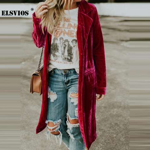 Nouvelle mode automne hiver femmes revers Cardigan boutons longue veste décontracté couleur unie doré velours bureau dame élégant doux manteaux ► Photo 1/1