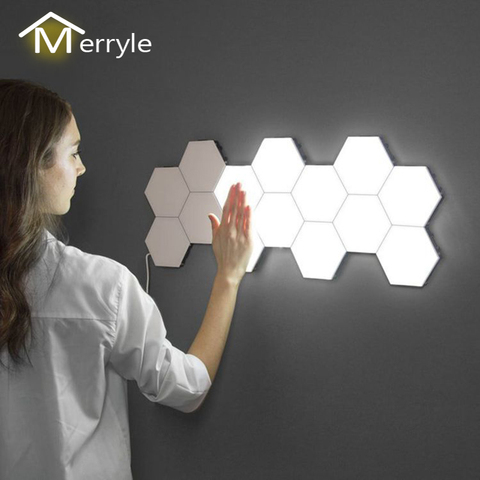 Lampe quantique Led lampes hexagonales modulaire tactile sensible éclairage veilleuse magnétique hexagones décoration créative mur Lampara ► Photo 1/6