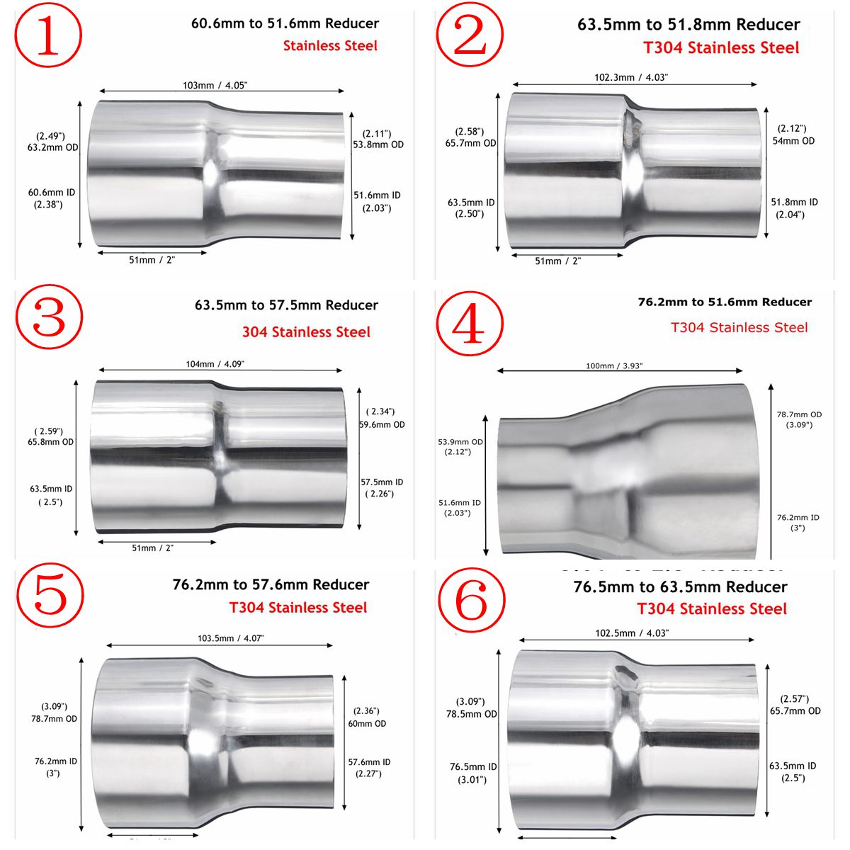 Adaptateur Tuyau D'échappement Universel Acier Inoxydable - Réducteur/convertisseur Diamètre 57-63 Mm - Pour échappement, Turbo, Intercooler