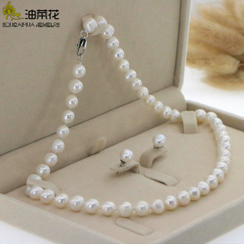 Belle 8-9mm blanc Akoya perle collier boucle d'oreille 17.5 