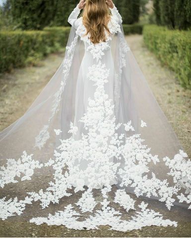 Vestes de mariée longues, enveloppantes pour mariage, Appliques 3D, Cape en dentelle, sur mesure, en Tulle gris, Cape de soirée élégante ► Photo 1/6