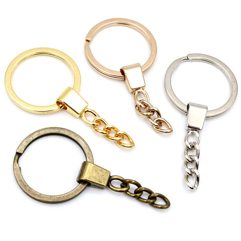 10 pièces/lot porte-clés (taille de bague: 30mm) porte-clés en Bronze rhodié plaqué or 50mm de Long rond fendu porte-clés en gros ► Photo 1/6