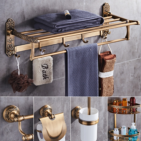 Ensemble d'accessoires de salle de bain en Bronze Antique | Ensembles de quincaillerie de bain en aluminium, porte-serviettes, porte-brosse de toilette en papier ► Photo 1/6