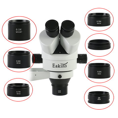 Microscope trinoculaire stéréo auxiliaire WD30 WD120 WD160, lentille d'objectif Barlow, lentille Barlow 48mm filetage 0,3x0,5x0,7x0,75x1x1,5x2x ► Photo 1/6