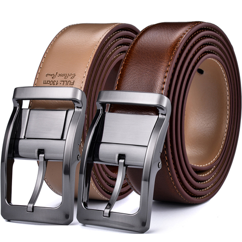 Ceinture classique réversible pour hommes, en cuir, boucle rotative de 85 à 160cm, deux-en-un ► Photo 1/6