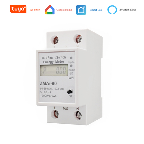 Compteur d'énergie intelligent monophasé Din Rail, wi-fi, affichage LCD, Kwh AC 90-250V 50Hz/60Hz, avec Alexa / Google Home ► Photo 1/6