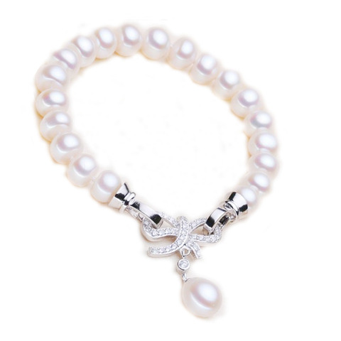 YKNRBPH S925 Bracelet de perles à la mode naturel blanc perle d'eau douce cadeau pour les femmes ► Photo 1/6