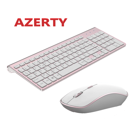 Slim Keyboard and Mouse Set, Ultra-Thin 2.4G Light Full-Size Wireless Keyboard & Mouse Combo with Nano USB Receiver for Android, Windows, Laptop, Desktop, PC, Notebook, Computer - Rose ► Photo 1/6